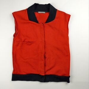 COS Bright Orange Zip Vest Mens S Dark Navy Trim Portugal Made Layering Casual